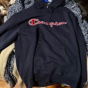 Dark blue and red champion hoodie